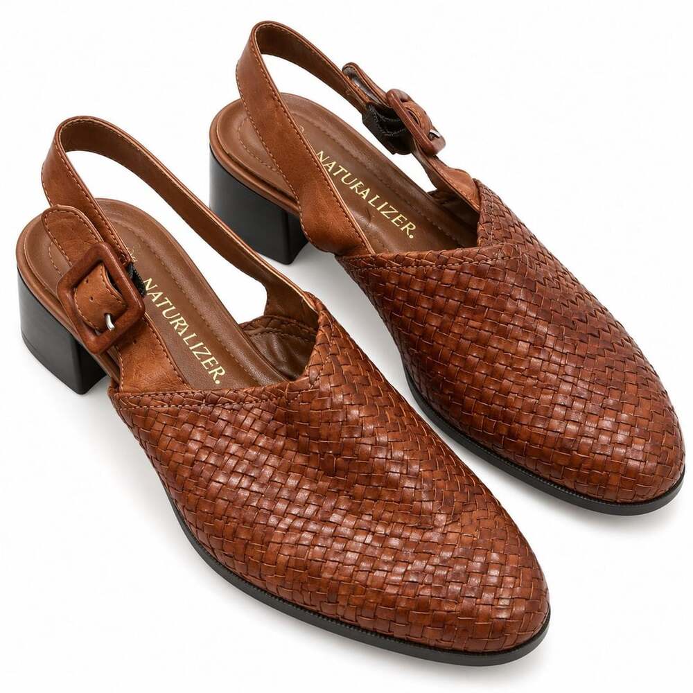 Vintage Naturalizer Woven Leather Slingback Clogs Brown 7.5N